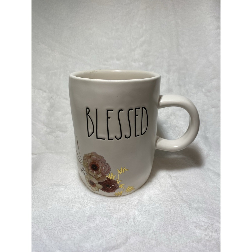 Rae Dunn BLESSED Mug Fall Floral Flower Ceramic Coffee Cup Limited Edition